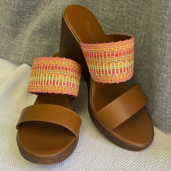 Toscanella Size 7 Slip on Sandal Wedges 3.5" Heel Made in Italy - Picture 7 of 10